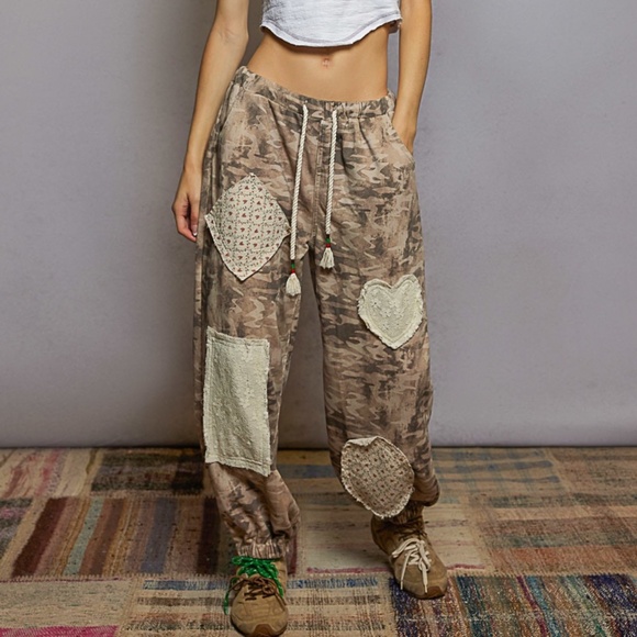 POL Pants - New POL Relaxed Fit Jogger Pants French Terry Camo Patchwork Elastic Waist Roomy